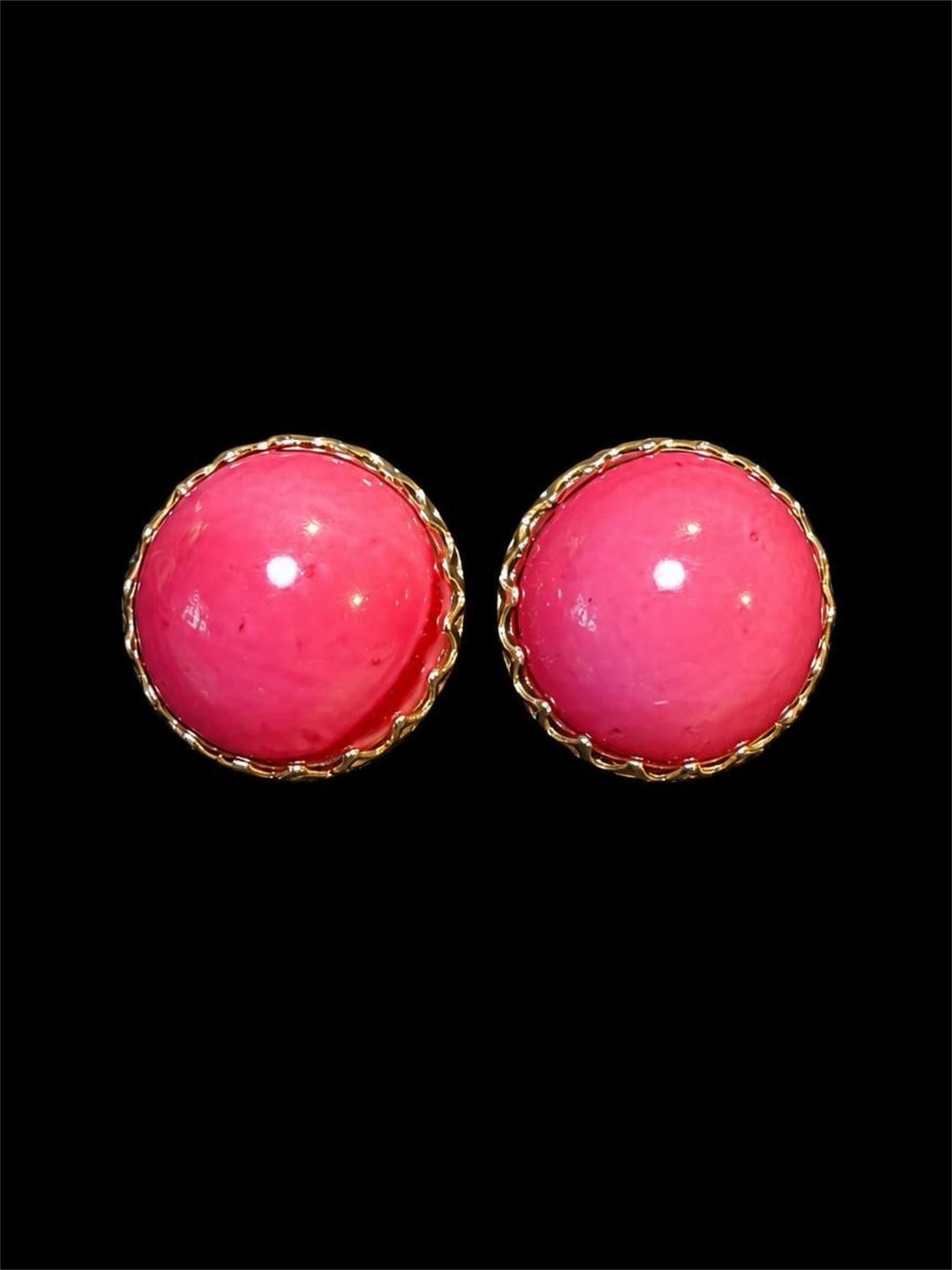 HONG KONG LARGE PINK CABOCHON EARRINGS