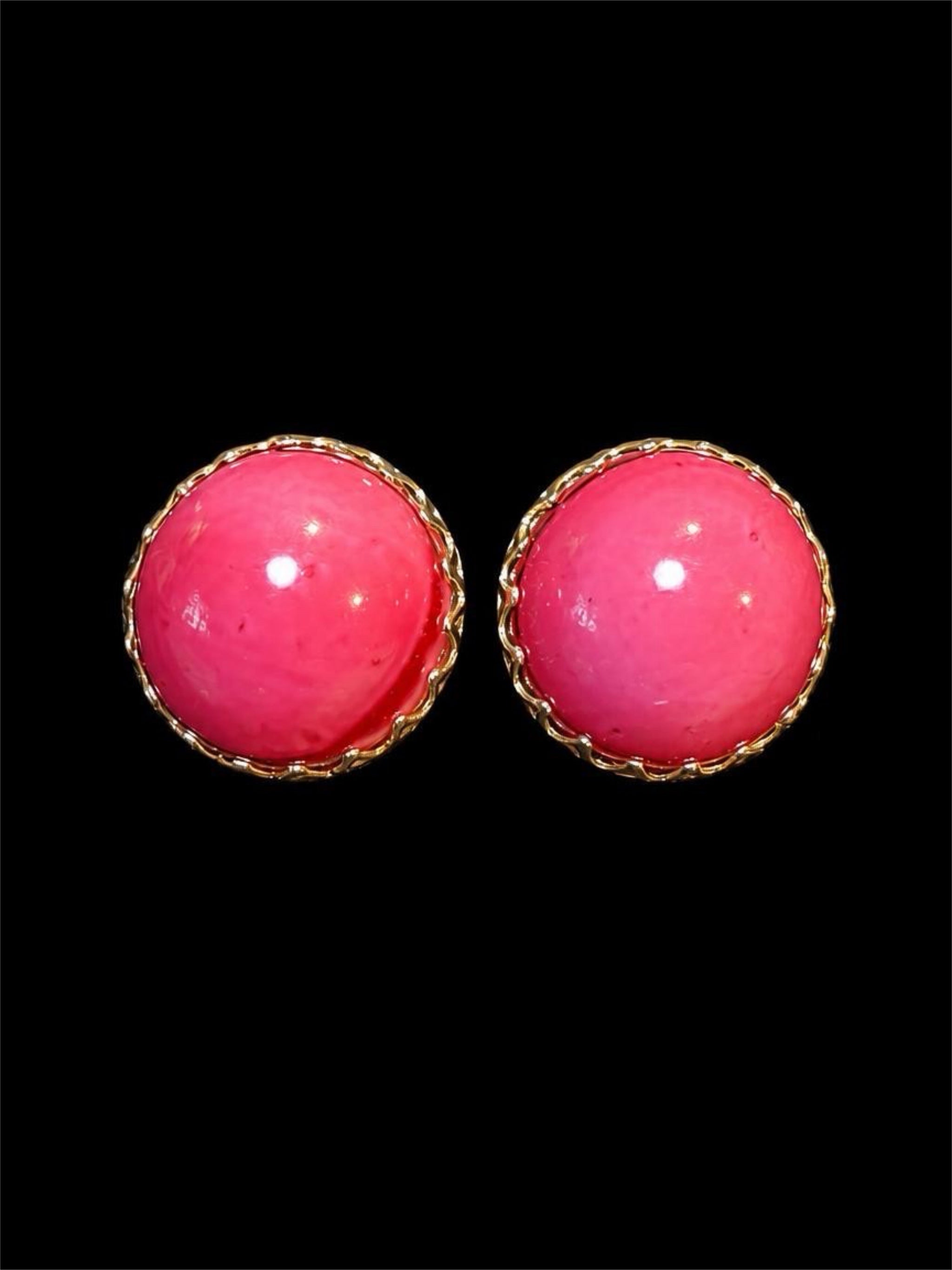 HONG KONG LARGE PINK CABOCHON EARRINGS