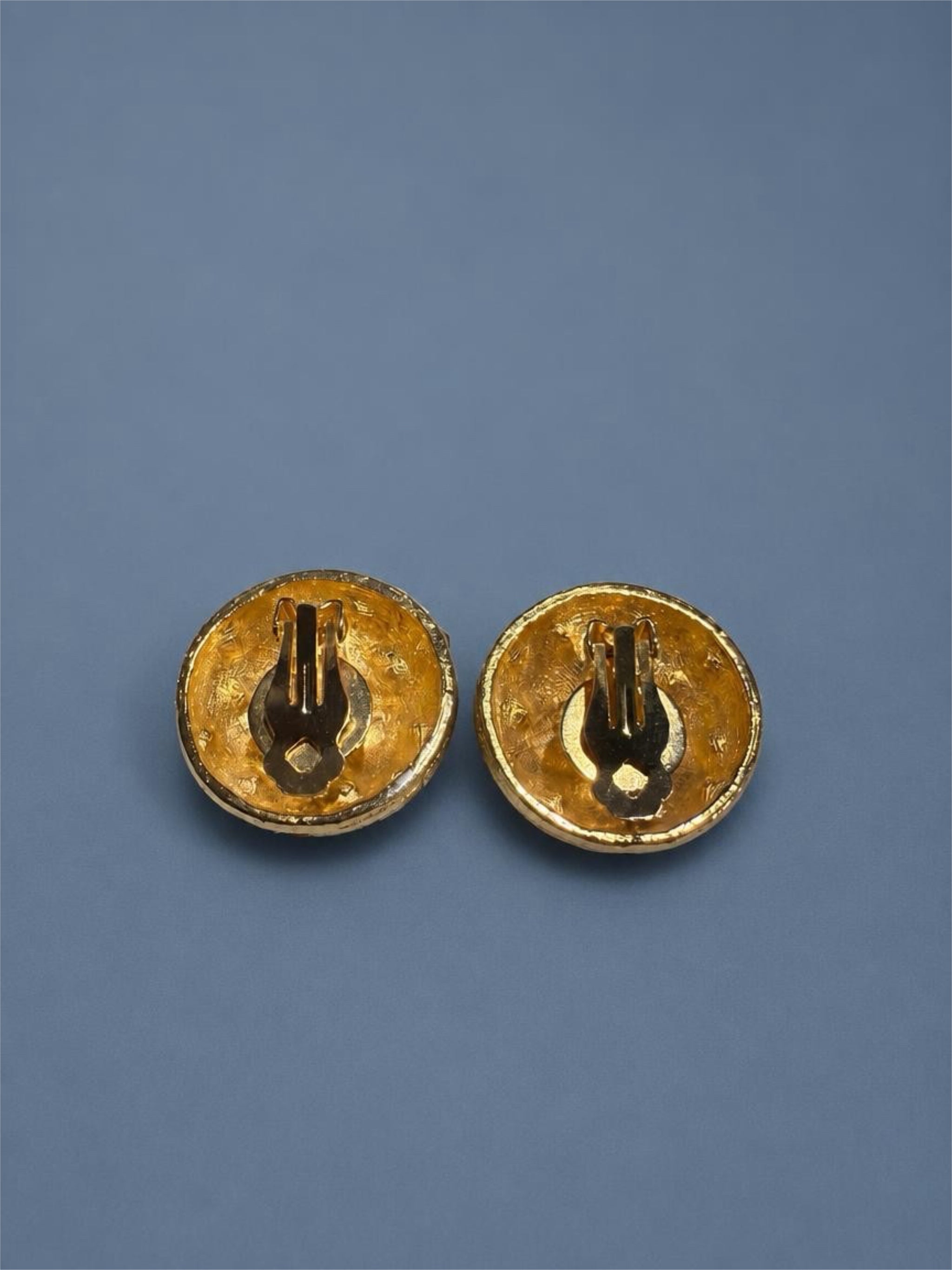LARGE VINTAGE GOLD W/ COLORED RHINESTONE EARRINGS
