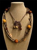 LARGE WOOD & POTTERY BEADED NECKLACE
