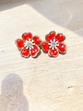 VINTAGE RED FLORAL EARRINGS