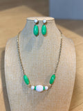 AVON GREEN & WHITE  NECKLACE & EARRING SET