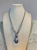 LARGE METAL ACCENTS W/ GLASS PENDANT NECKLACE