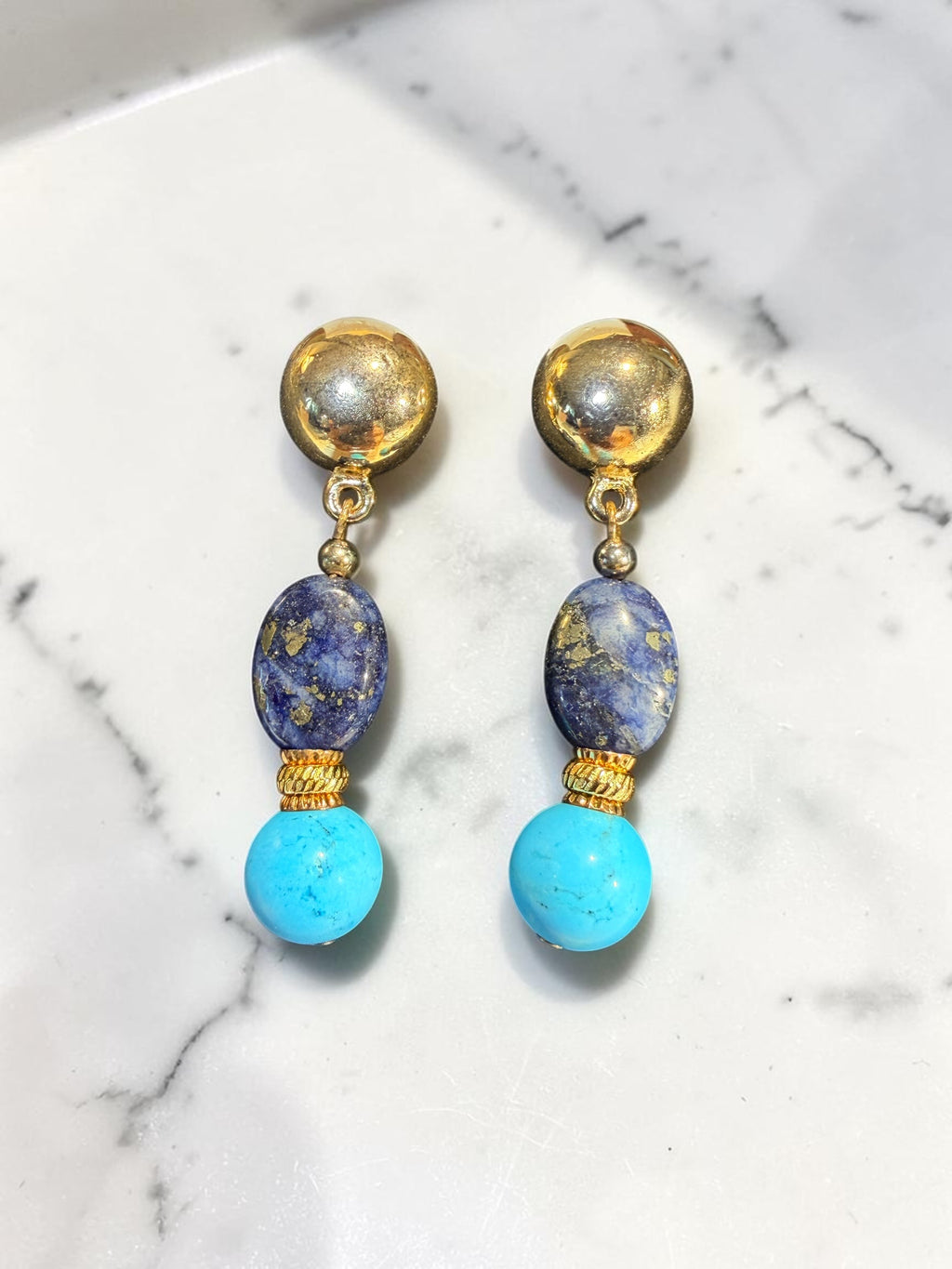 BLUE STONE BEAD EARRINGS