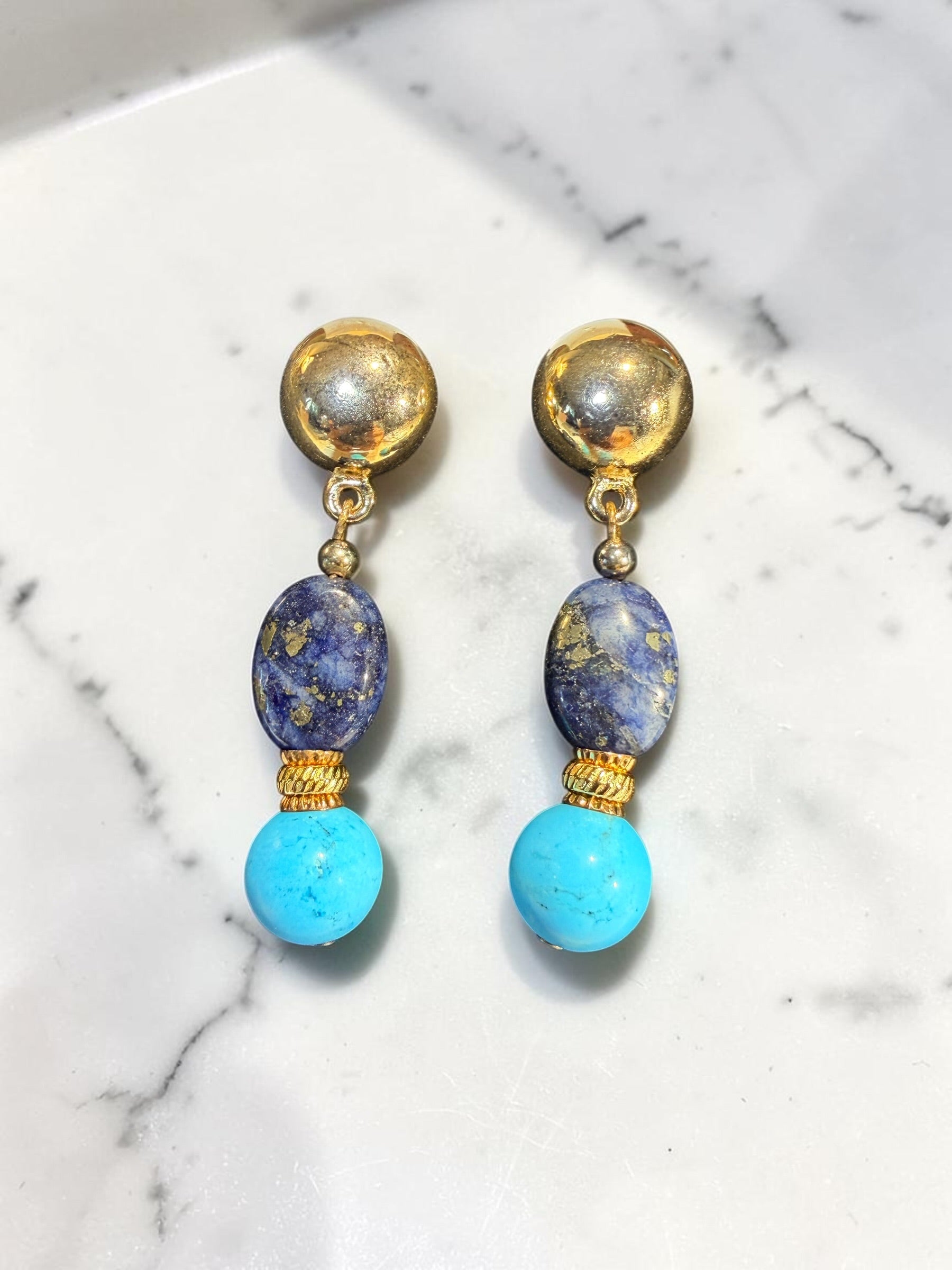 BLUE STONE BEAD EARRINGS