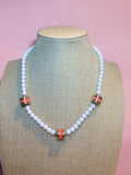 VINTAGE WHITE, ORANGE & GOLD BEADED NECKLACE