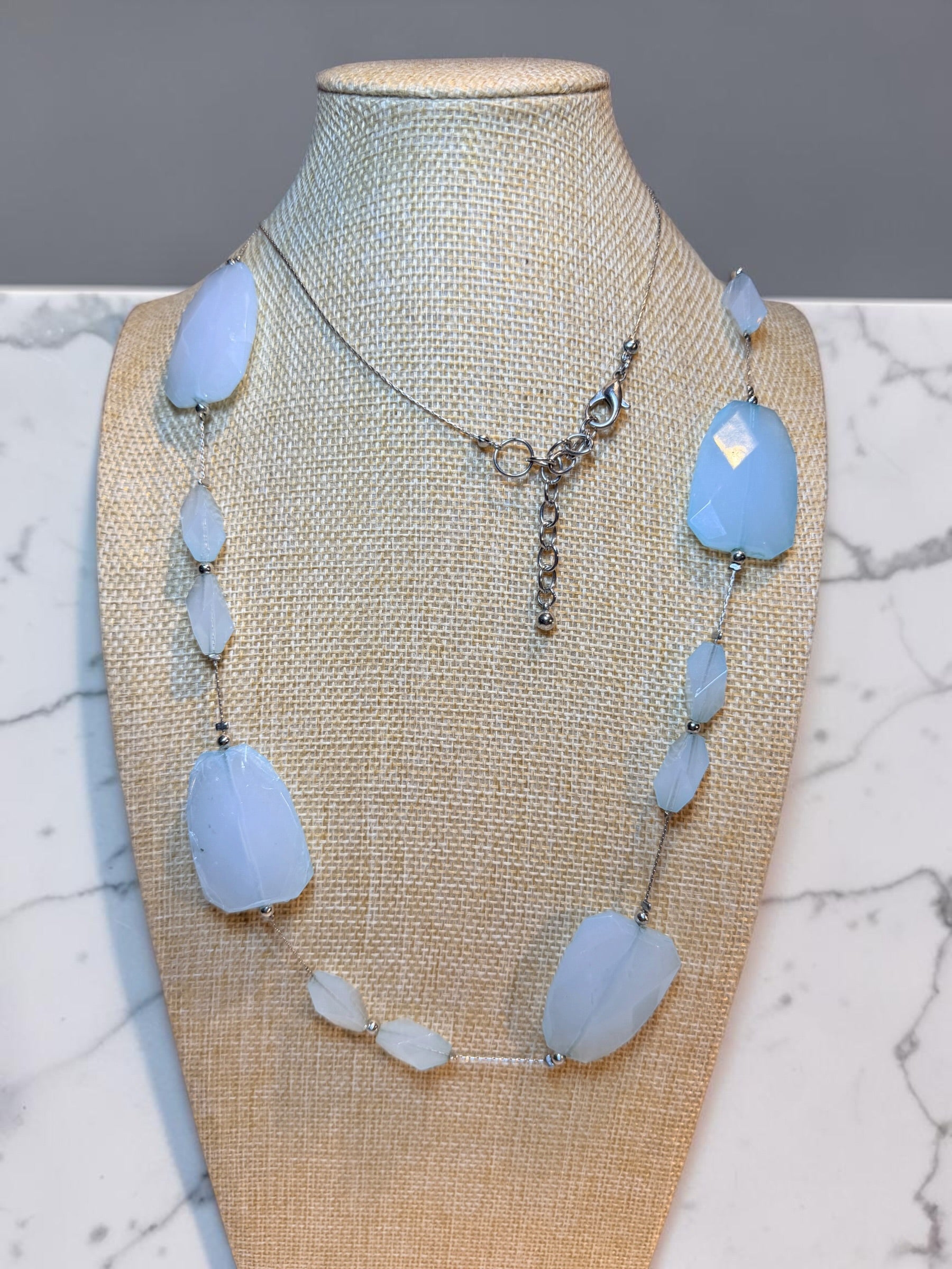 PALE BLUE BEADED NECKLACE