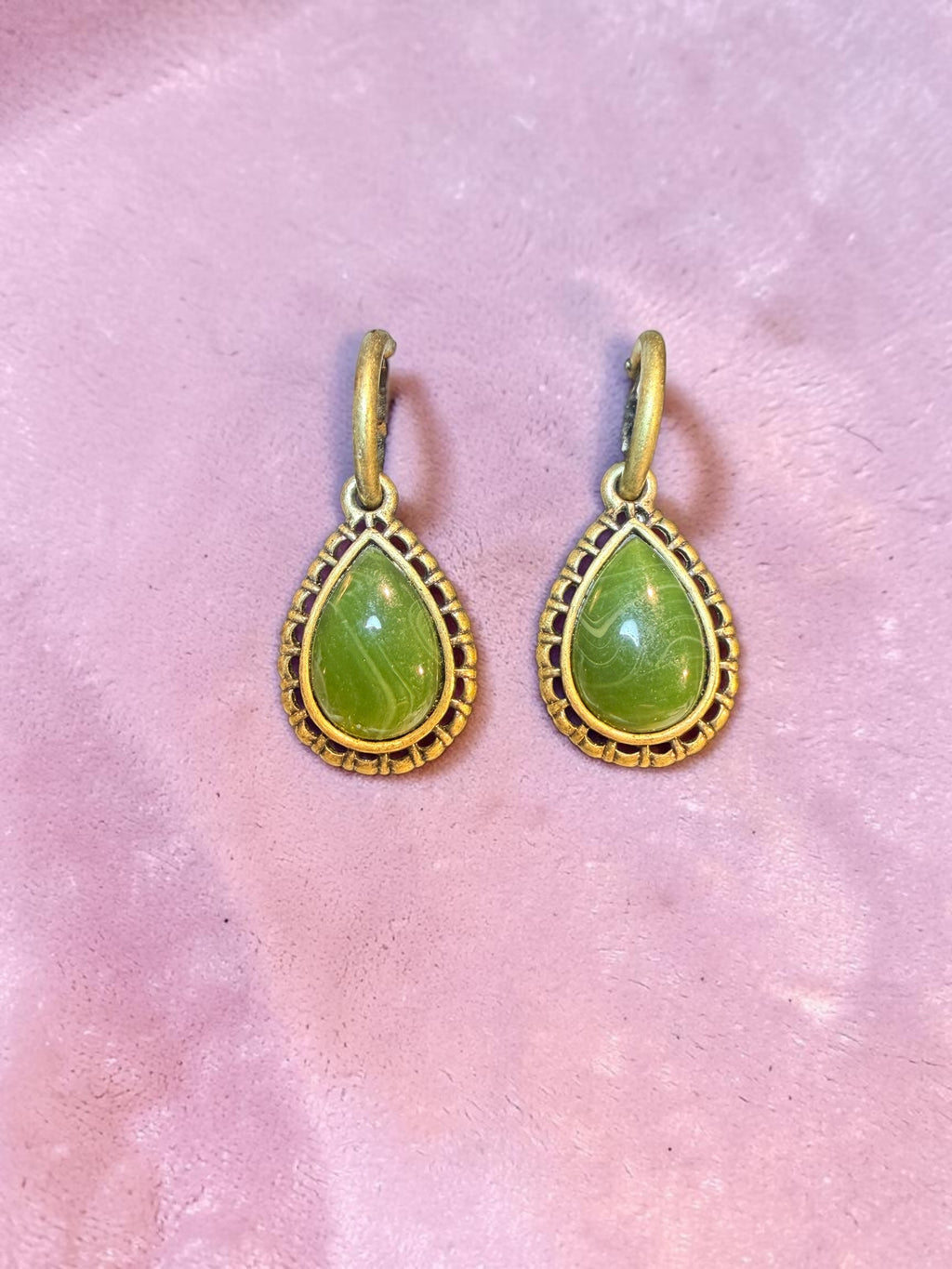 GREEN CABOCHON EARRINGS