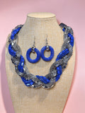 SILVER & BLUE NECKLACE & EARRING SET