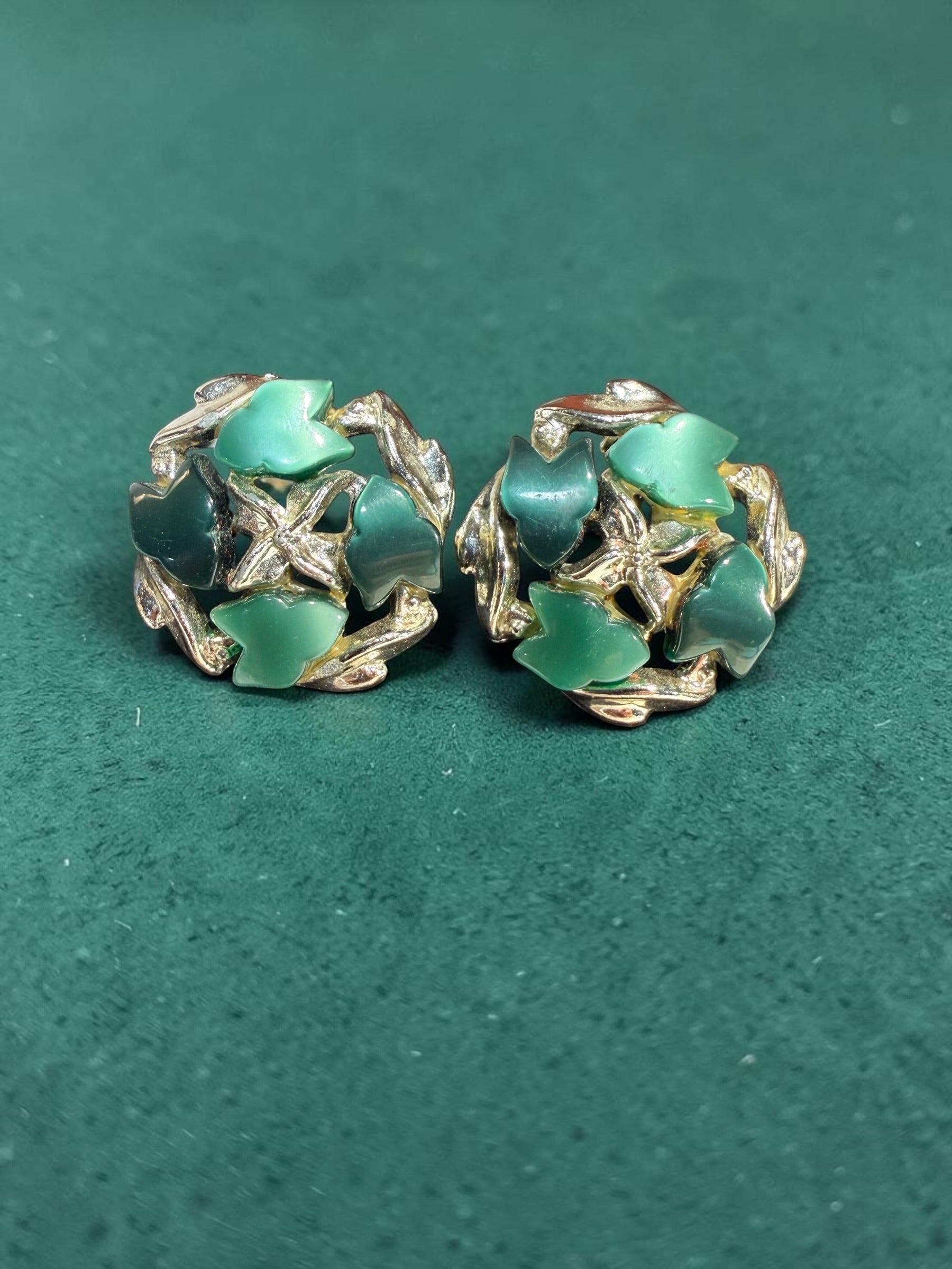 VINTAGE GREEN & SILVER EARRINGS