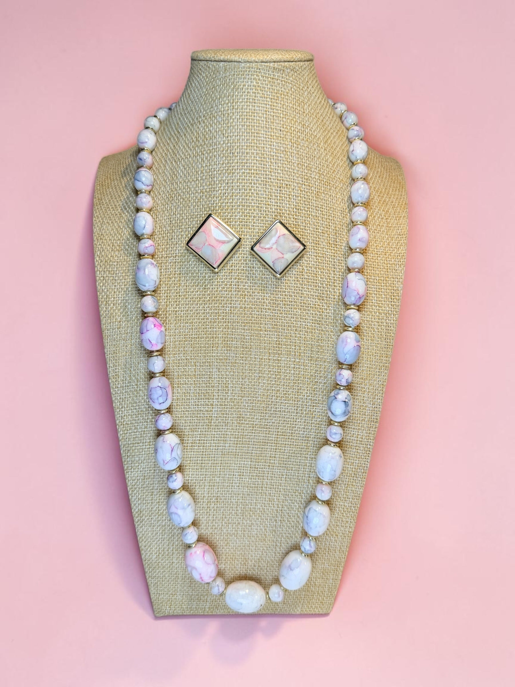 BEADED MARBLE  NECKLACE & EARRING SET