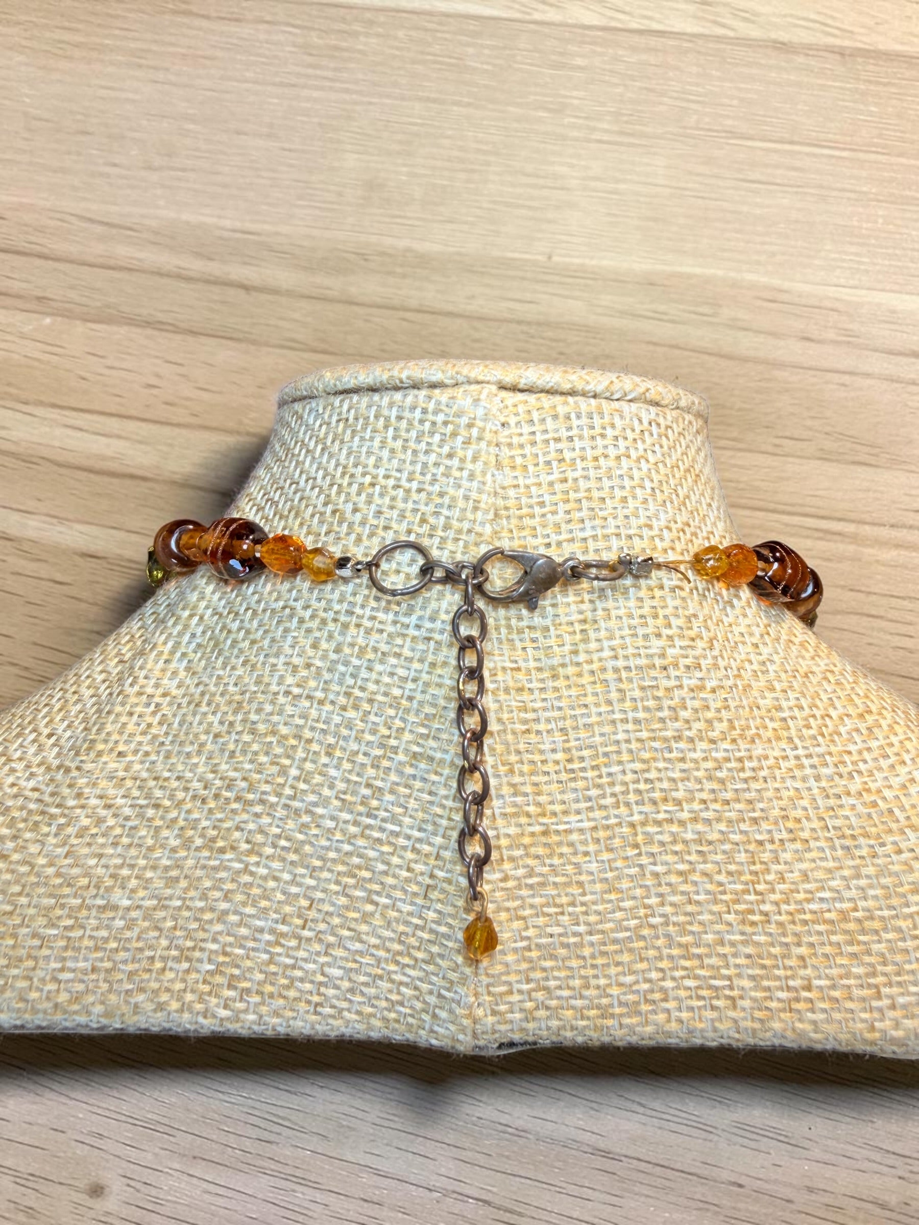 HONEY & GREEN GLASS BEADED NECKLACE
