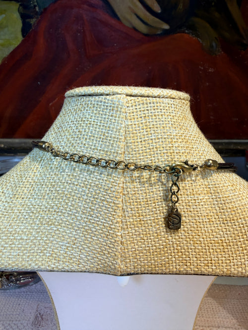 "HOLE IN ONE" BRONZE TONE METAL AND CORD NECKLACE AND EARRIJGS SET