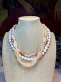 WHITE & BROWN BEADED NECKLACE