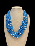BLUE SEED BEAD & PEARL NECKLACE