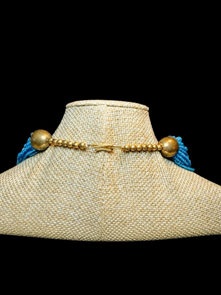 BLUE SEED BEAD & PEARL NECKLACE