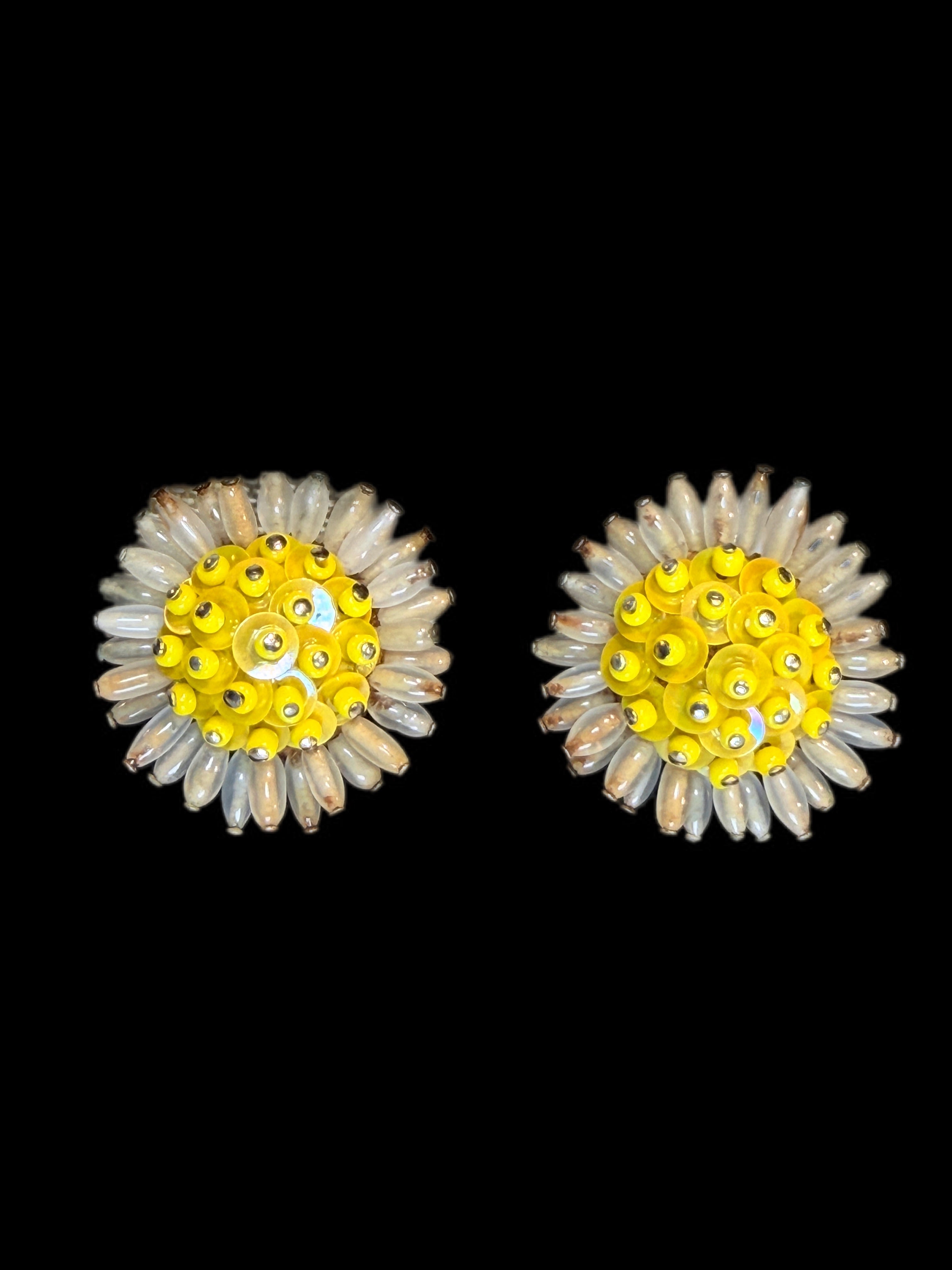 VINTAGE YELLOW BEADED FLORAL EARRINGS
