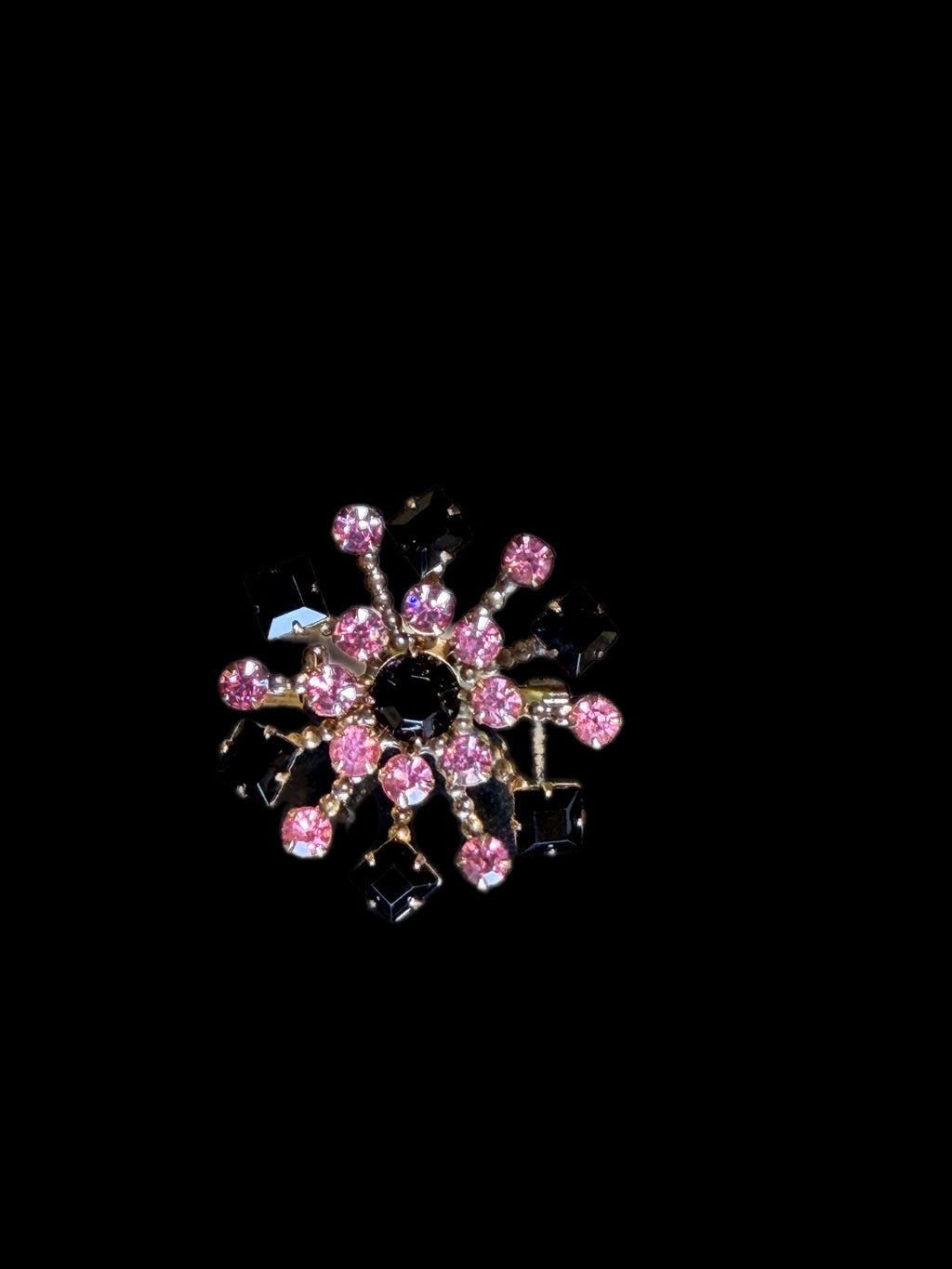 VINTAGE BLACK & PINK RHINESTONE BROOCH