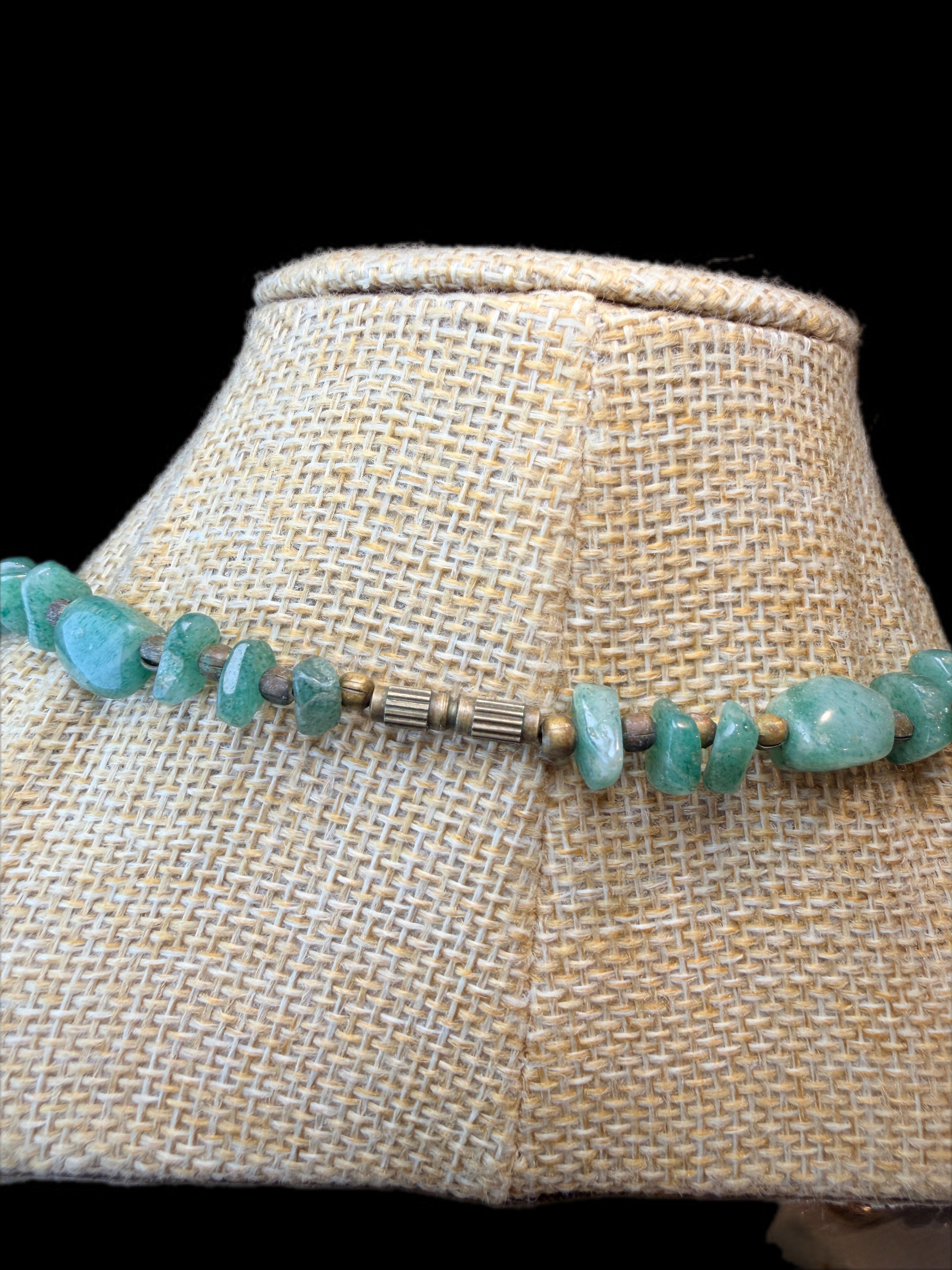GREEN STONE & BRASS NECKLACE