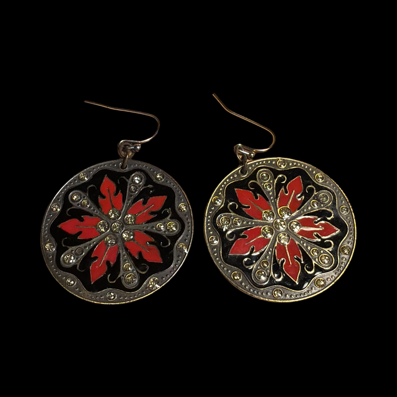 RED AND BLACK MEDALLION EARRINGS