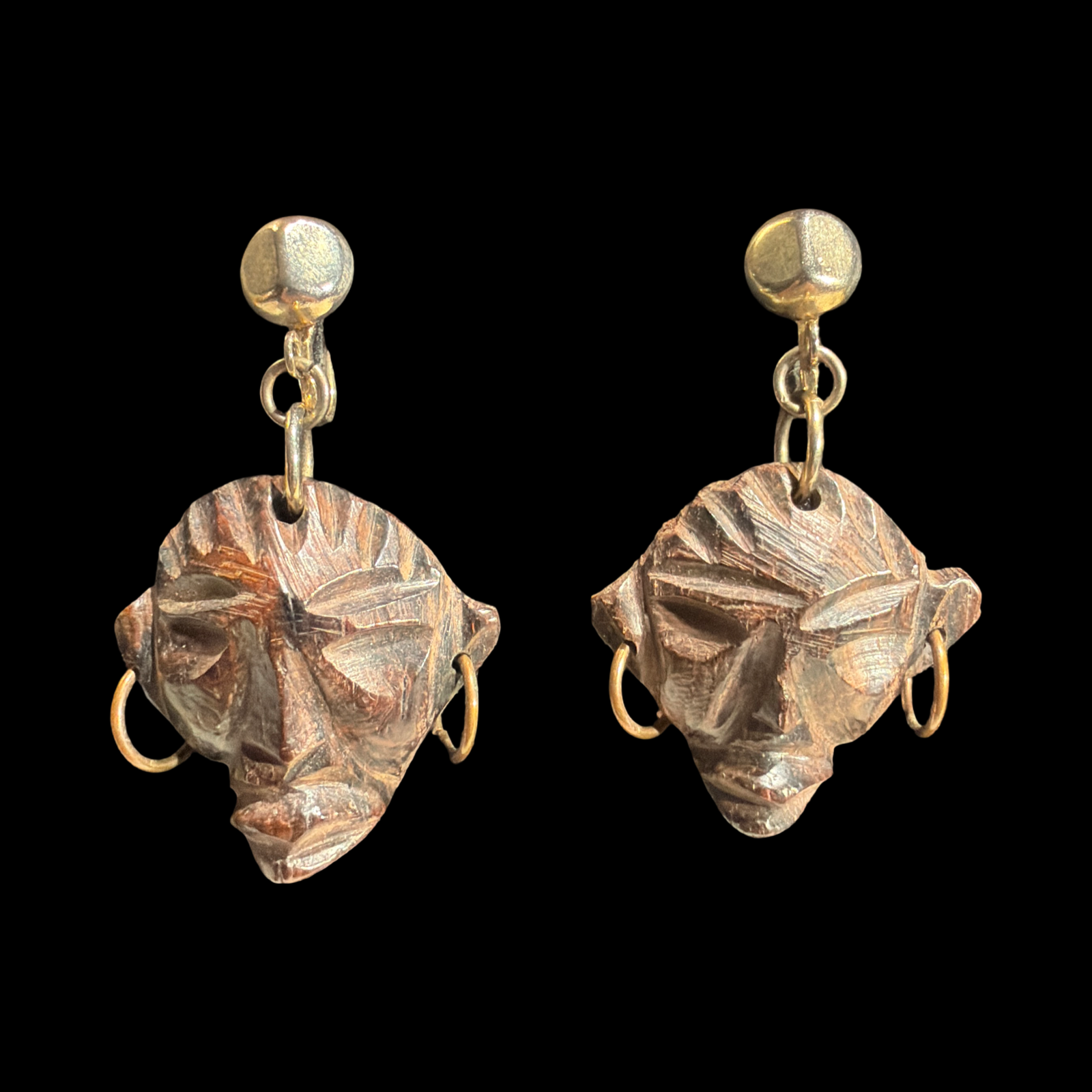 WOOD TRIBAL MASK EARRINGS