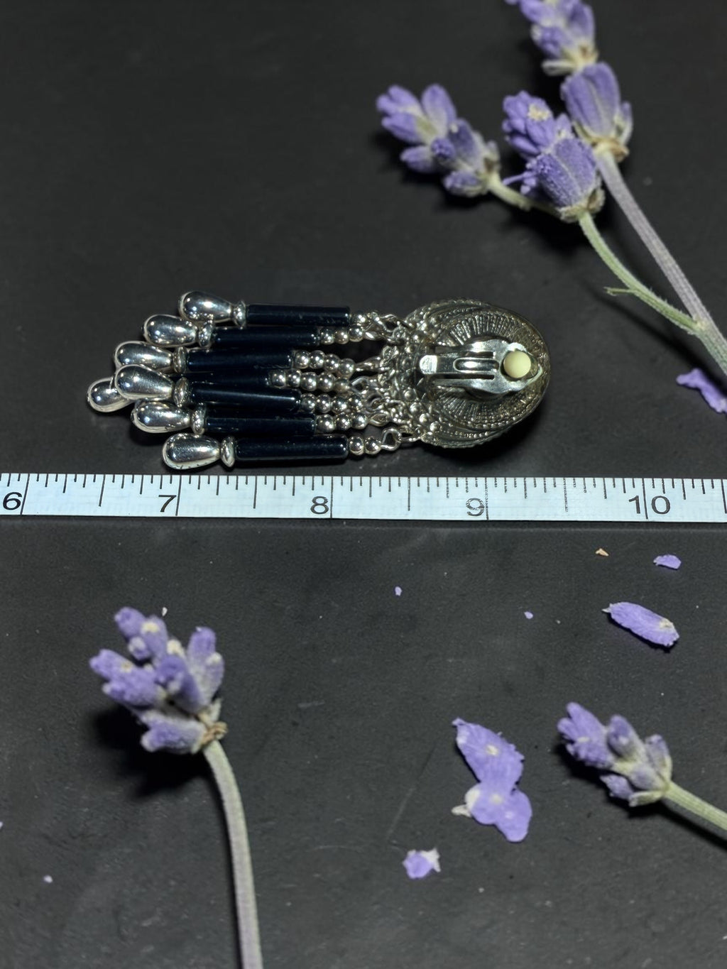 SILVER AND BLACK DANGLE EARRINGS