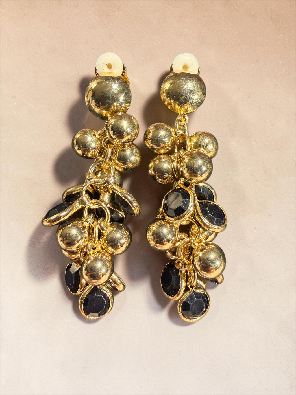 GOLD TONE AND BLACK DANGLE EARRINGS