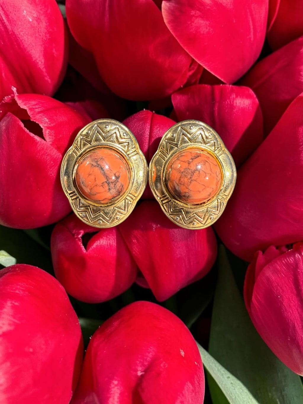 PINK SWIRL GLASS CABOCHON EARRINGS