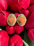 PINK SWIRL GLASS CABOCHON EARRINGS