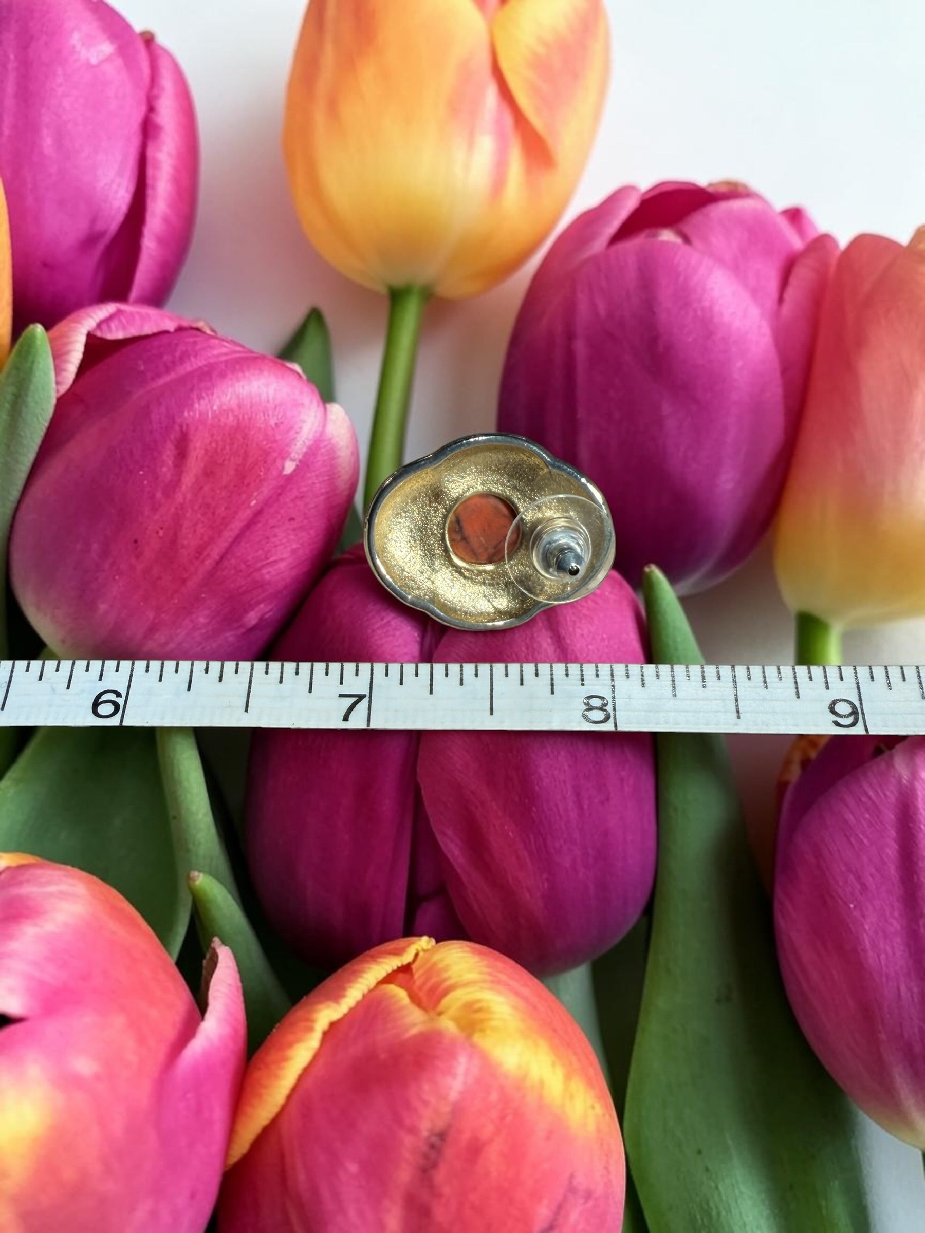 PINK SWIRL GLASS CABOCHON EARRINGS
