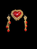 RED & GOLD HEART EARRINGS & PIN SET