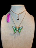 BETSY JOHNSON GREEN & WHITE BUTTERFLY NECKLACE