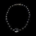SILVER AND BLACK BEADS WITH LARGE GLASS PENDANT