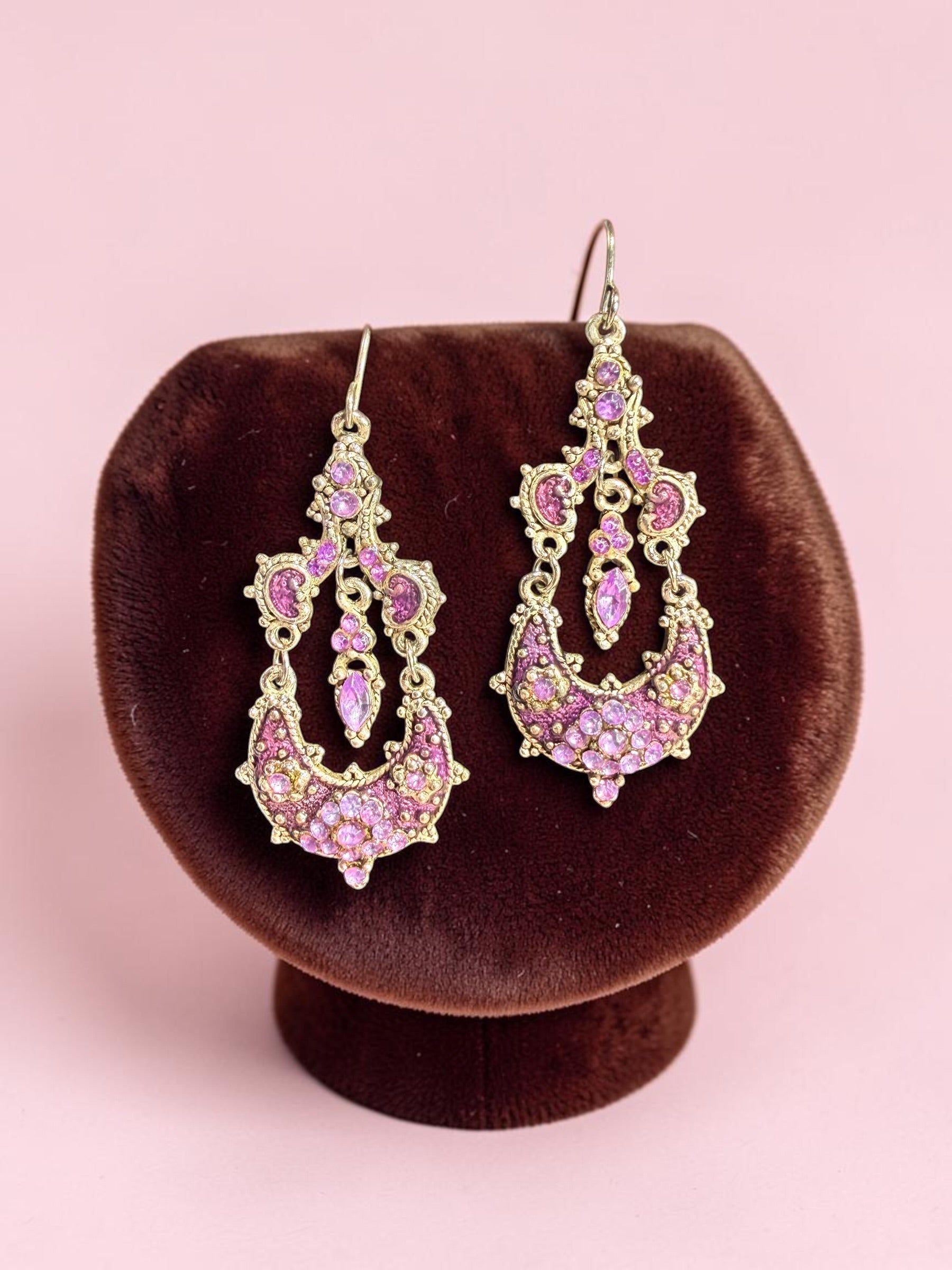 PURPLE RHINESTONE DANGLE EARRINGS