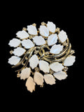 LARGE WHITE HEAVY FLORAL BROOCH