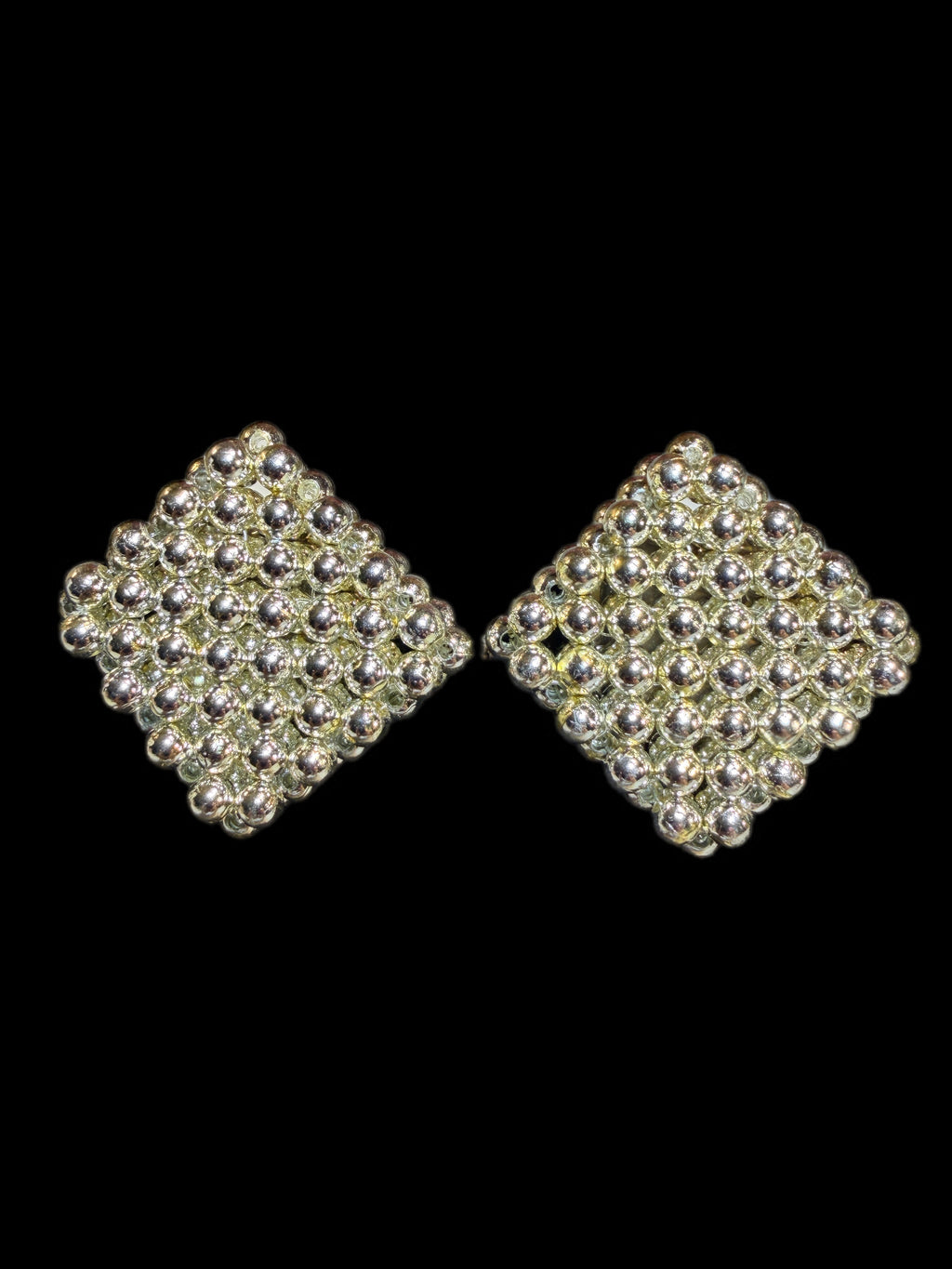 LARGE SQUARE SILVER BEADED EARRINGS
