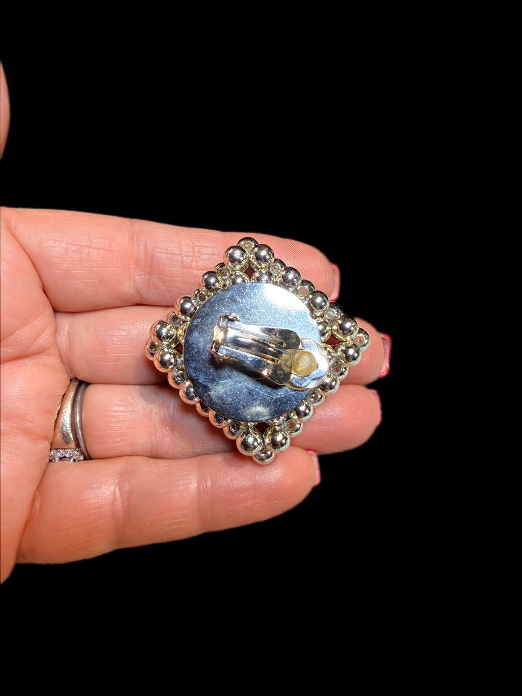 LARGE SQUARE SILVER BEADED EARRINGS