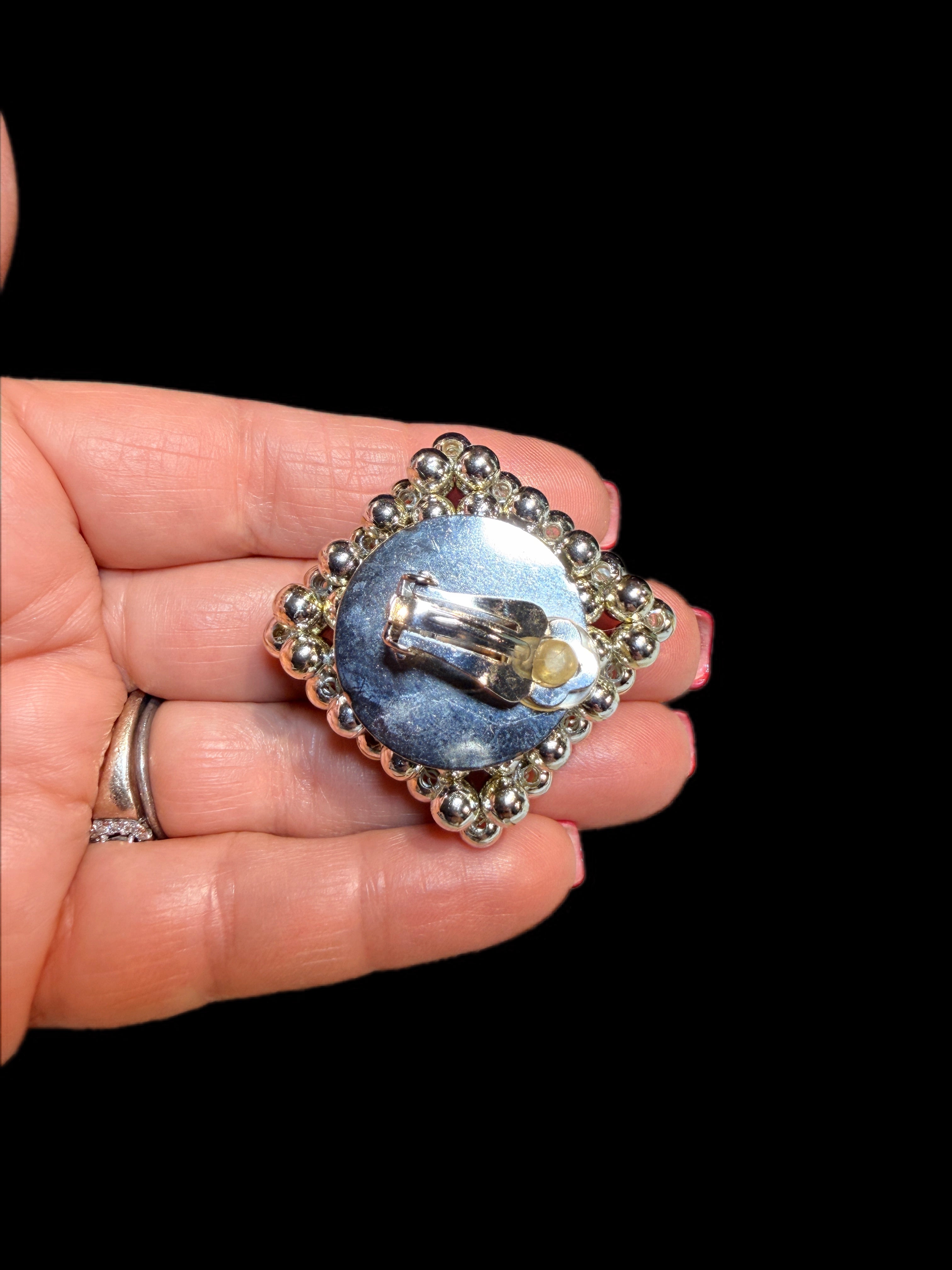 LARGE SQUARE SILVER BEADED EARRINGS
