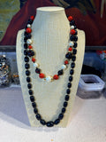 VINTAGE PAIR OF BLACK, RED, & WHITE BEAD NECKLACES