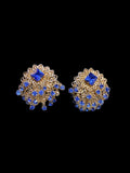 VINTAGE GOLD & BLUE RHINESTONE DANGLE EARRINGS