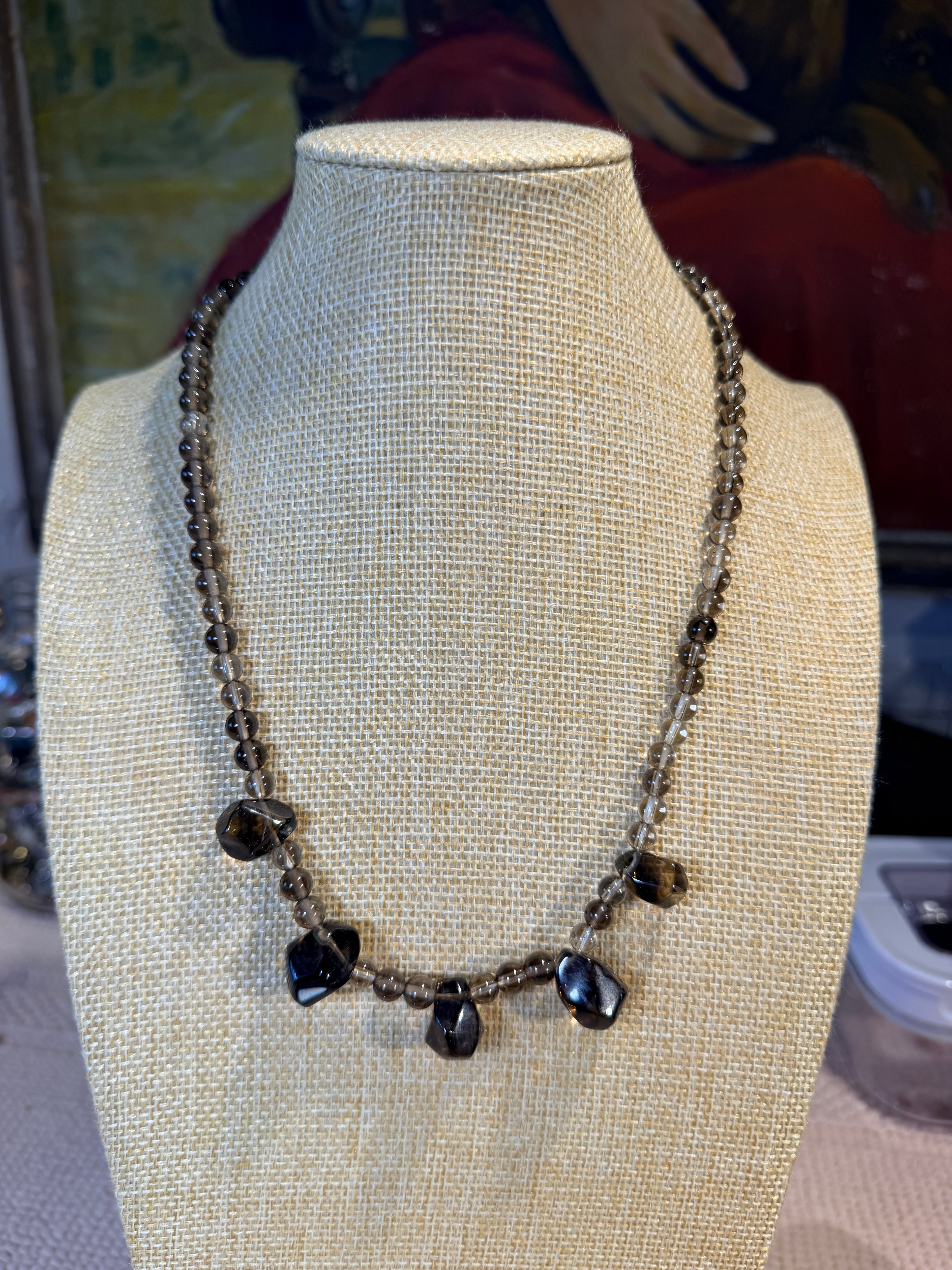 SMOKEY GREY GLASS BEAD NECKLACE