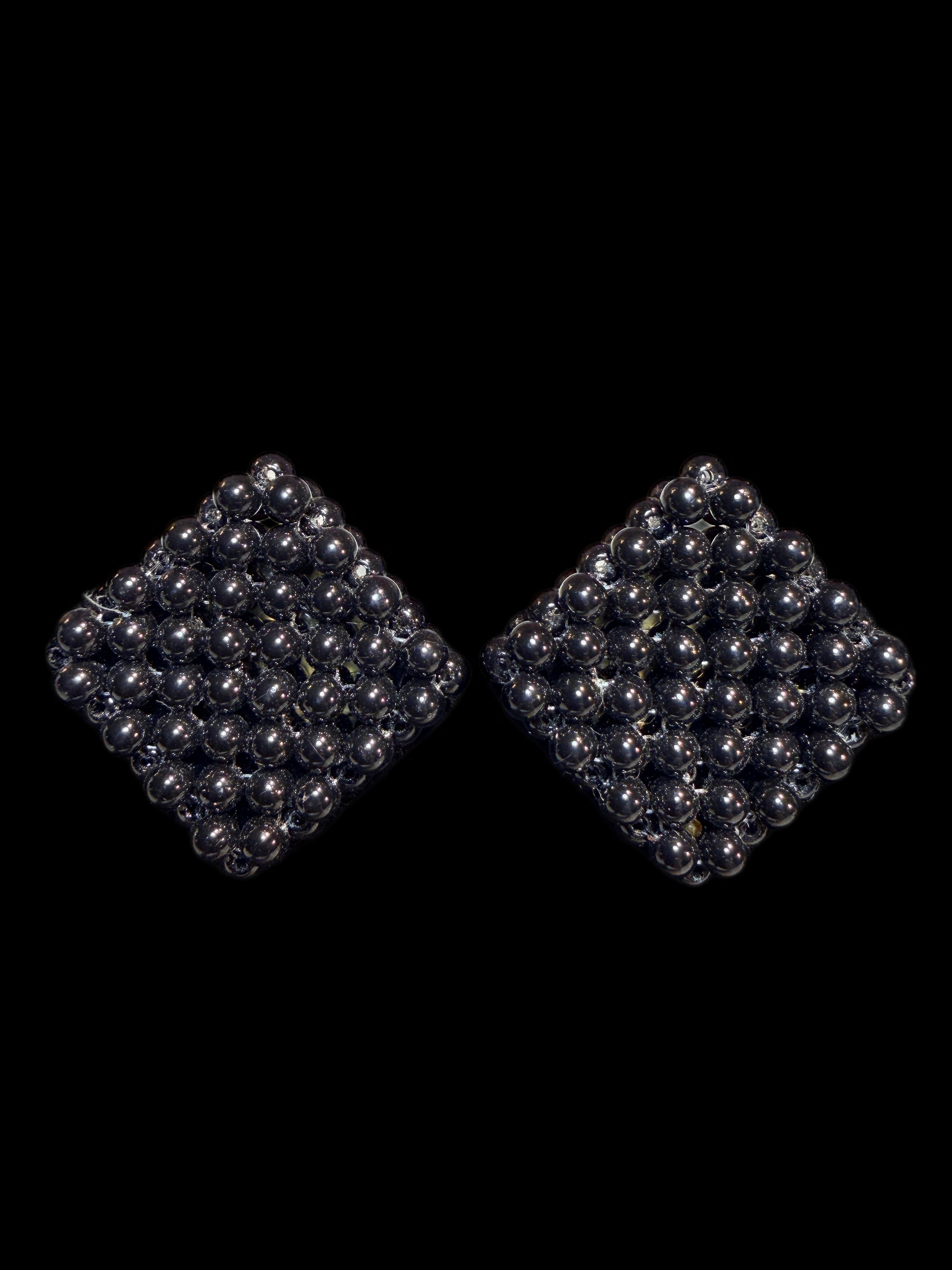 VINTAGE SQUARE BLACK BEADED EARRINGS