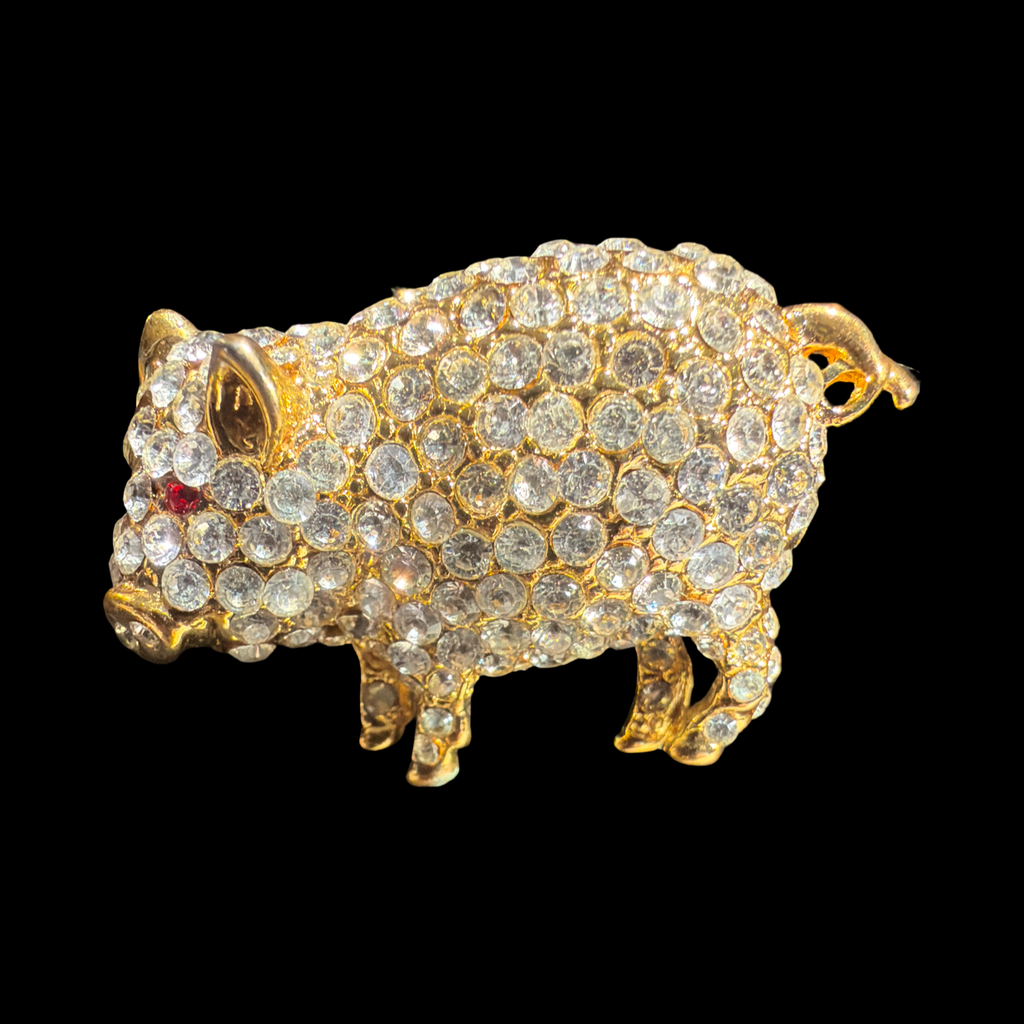 RHINESTONE PIG BROOCH