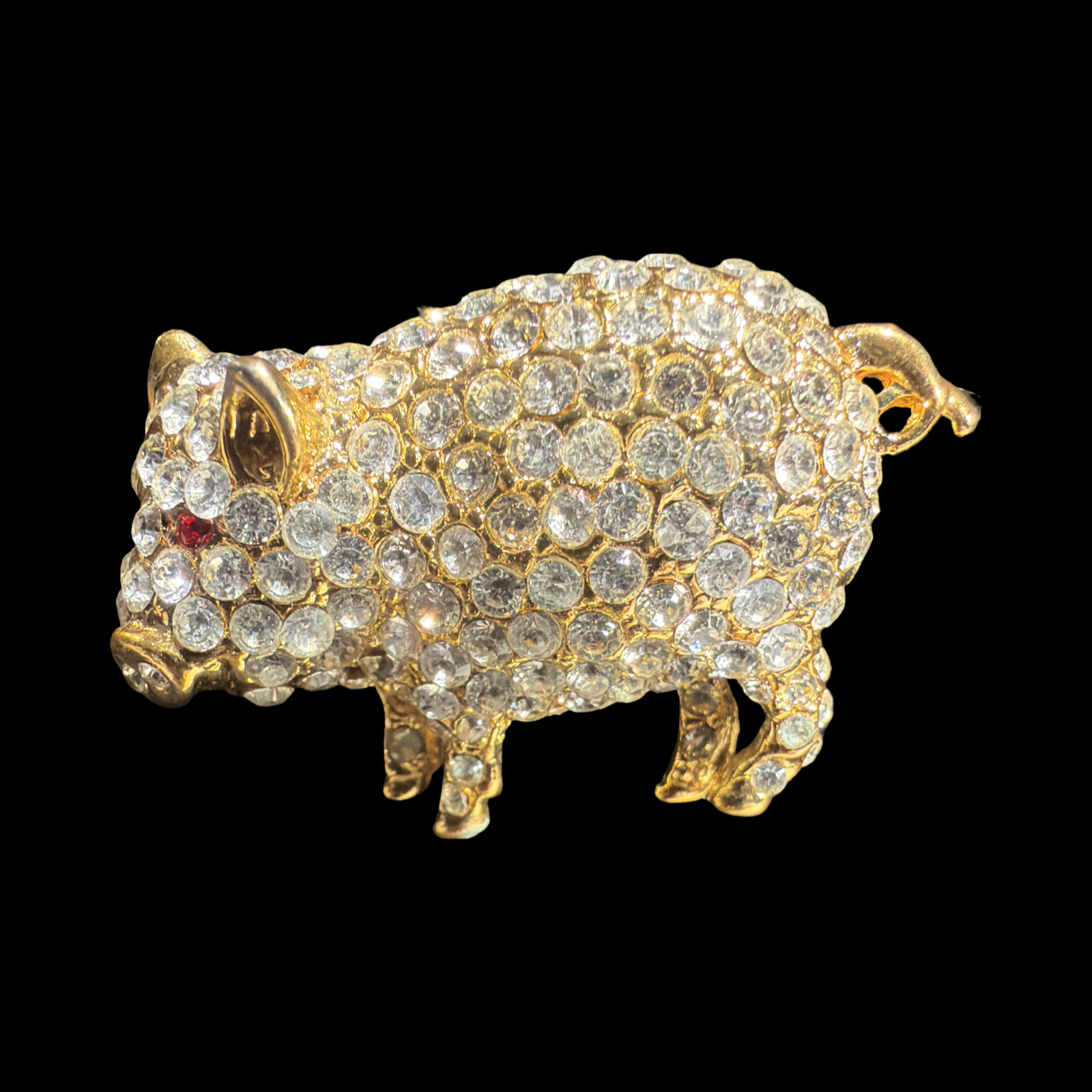 RHINESTONE PIG BROOCH