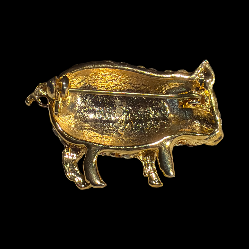 RHINESTONE PIG BROOCH