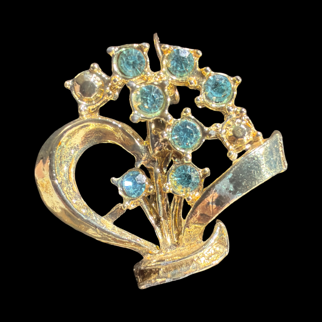 VINTAGE AQUAMARINE RHINESTONE BROOCH