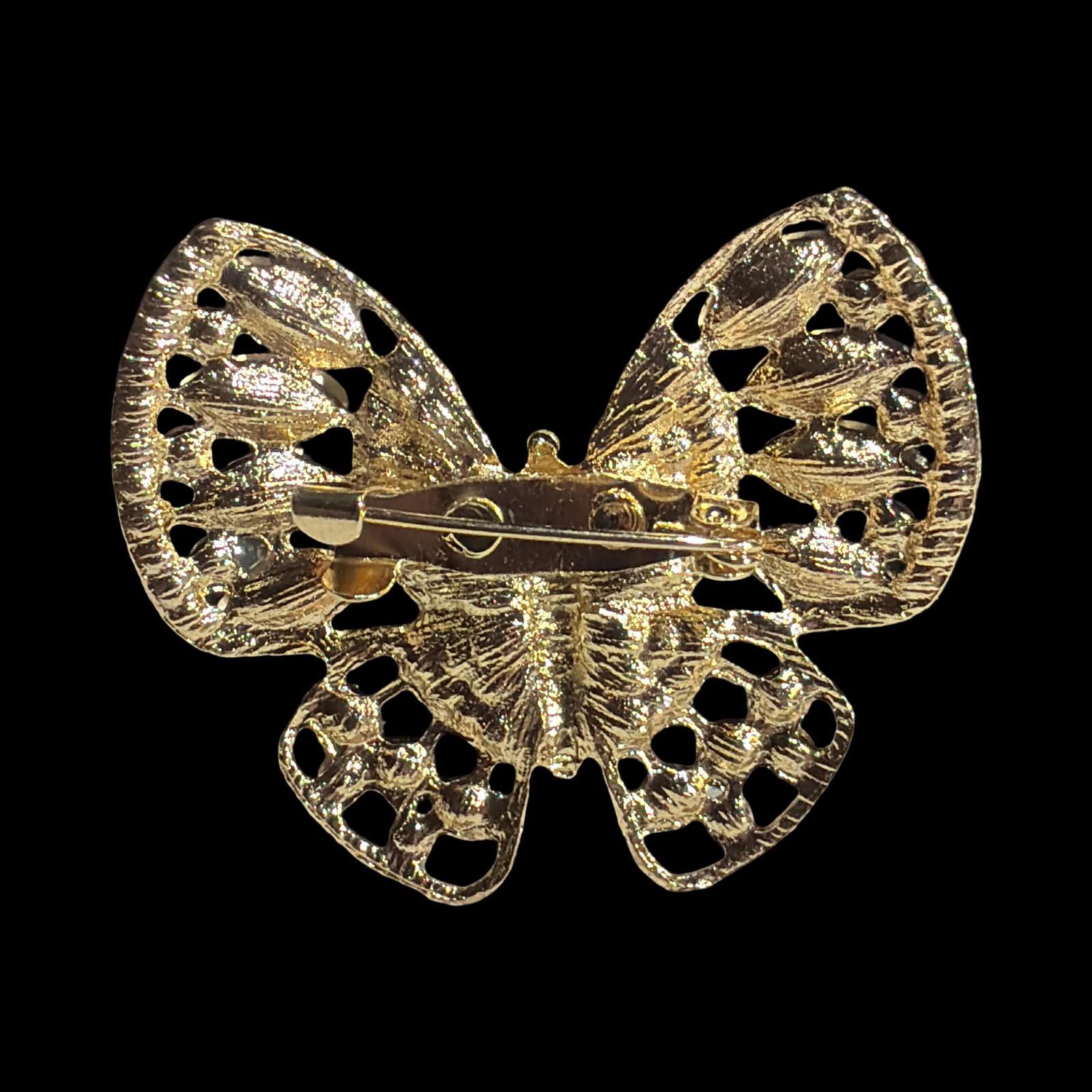 NEVER BLUE RHINESTONE BUTTERFLY BROOCH