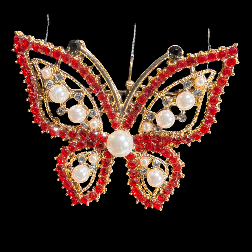 RED RHINESTONE BUTTERFLY BROOCH