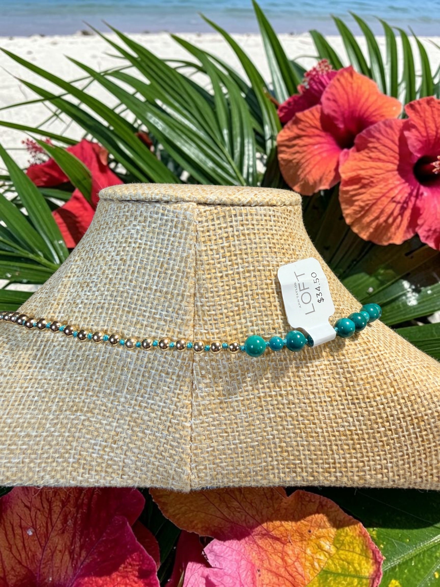 NEW LOFT AQUA GLASS BEAD NECKLACE