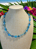 BLUE GLASS BEADED NECKLACE WITH MAGNETIC CLASP